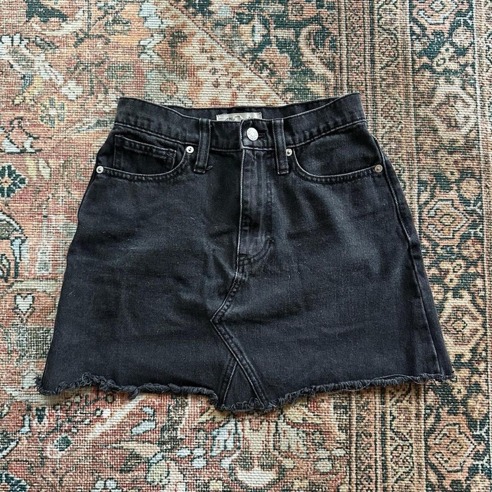 Madewell Black Denim Mini Skirt with Raw Hem
